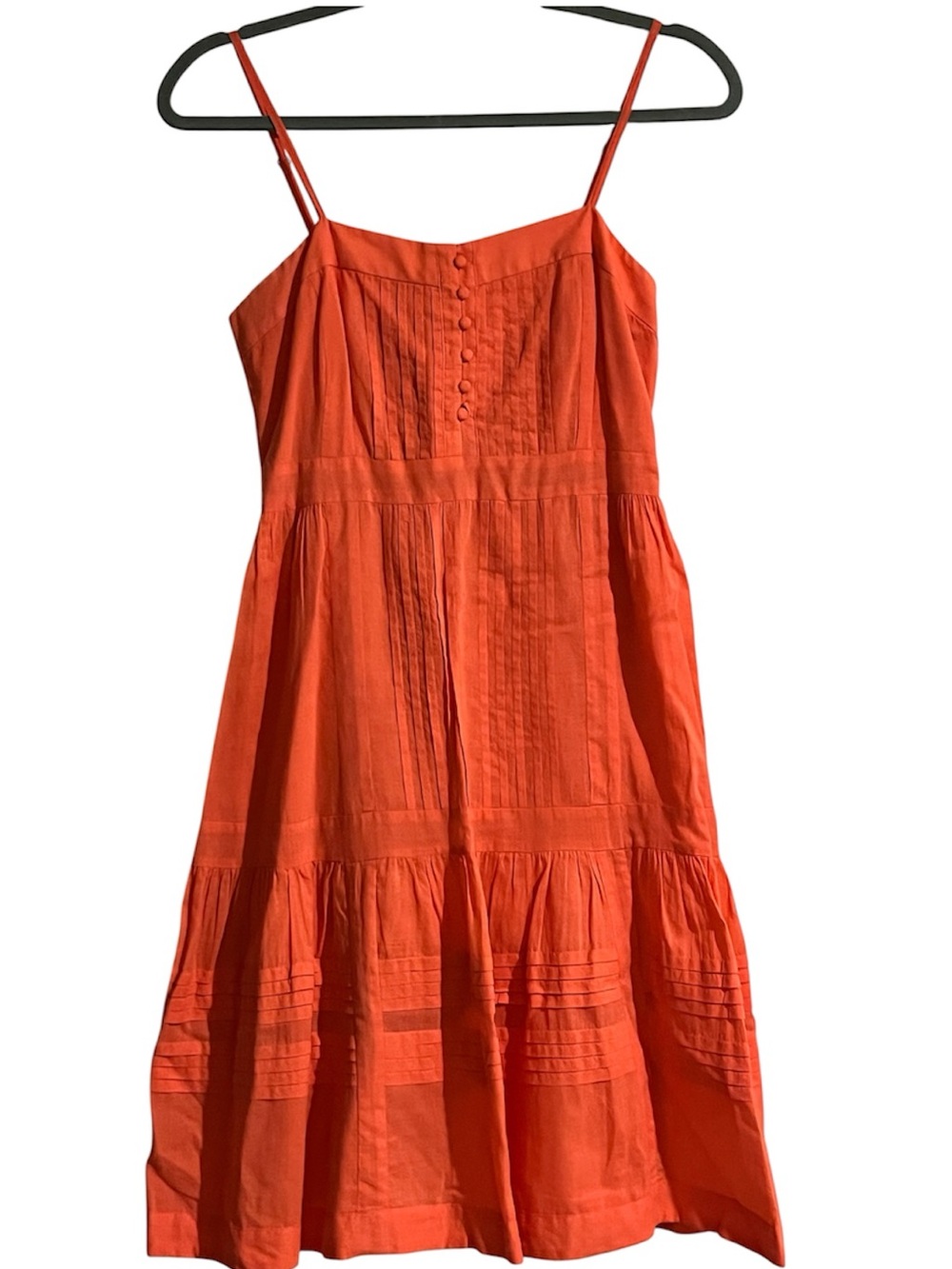 Fossil orange A-line boho sundress pintuck bodice lined adjustable festival XS